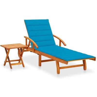 Helloshop26 Silla de descanso de madera con mesa y cojín azul - Muebles de exterior Helloshop26 Silla de descanso de madera con mesa y cojín azul - Muebles de exterior