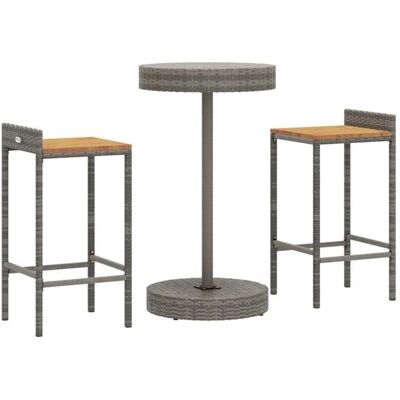 HelloShop26 - Garden Bar Set 3-Piece - Grigio - Rattan sintetico Acacia - Garden Bar Set HelloShop26 - Garden Bar Set 3-Piece - Grigio - Rattan sintetico Acacia - Garden Bar Set