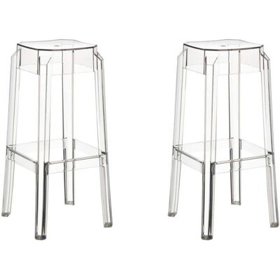 DÉCOSHOP26 - Juego de 2 taburetes de bar de plástico transparente modernos apilables DÉCOSHOP26 - Juego de 2 taburetes de bar de plástico transparente modernos apilables