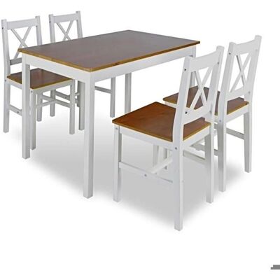 HelloShop26 - 108 cm juego de pino - Blanco/marrón - 5piezas - Conjunto comedor HelloShop26 - 108 cm juego de pino - Blanco/marrón - 5piezas - Conjunto comedor