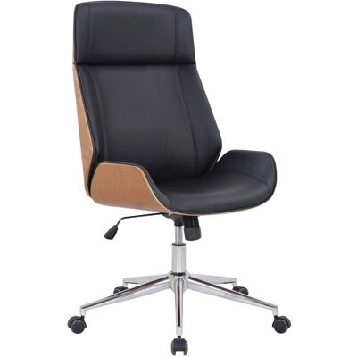 Silla de oficina Décoshop26 con respaldo alto, ruedas, cuero sintético negro y madera clara - Silla de oficina Silla de oficina Décoshop26 con respaldo alto, ruedas, cuero sintético negro y madera clara - Silla de oficina