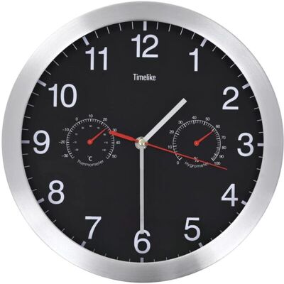 Orologio a parete DÉCOSHOP26 - Quarzo, Igrometro, 30cm, Nero Orologio a parete DÉCOSHOP26 - Quarzo, Igrometro, 30cm, Nero