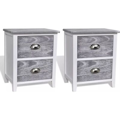 Set di 2 Comodini HELLOSHOP26 - 2 Cassetti, Grigio & Bianco Set di 2 Comodini HELLOSHOP26 - 2 Cassetti, Grigio & Bianco