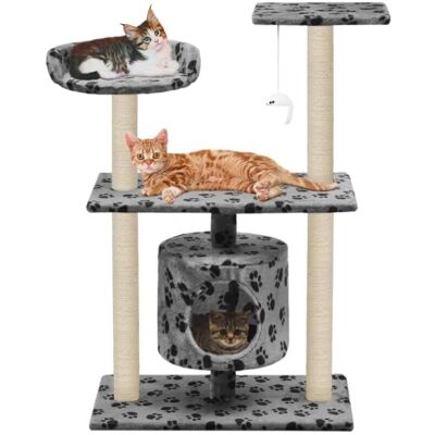 Albero per Gatti Helloshop26 Grigio con Impronte - Grattatore in Sisal Multi-Livelli Albero per Gatti Helloshop26 Grigio con Impronte - Grattatore in Sisal Multi-Livelli