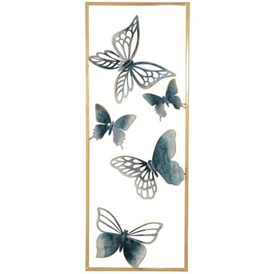 Décoshop26 Decoración de pared de mariposa de metal azul/dorado Décoshop26 Decoración de pared de mariposa de metal azul/dorado