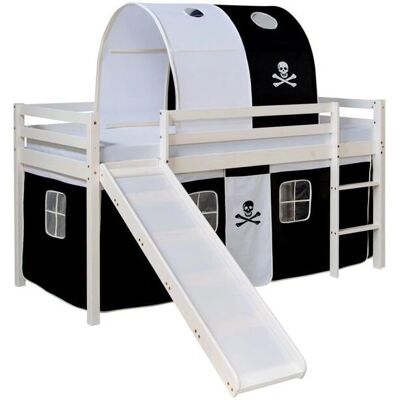 Cama infantil MOBIKASA con tobogán y túnel - 90x200cm, Blanco y Negro Cama infantil MOBIKASA con tobogán y túnel - 90x200cm, Blanco y Negro