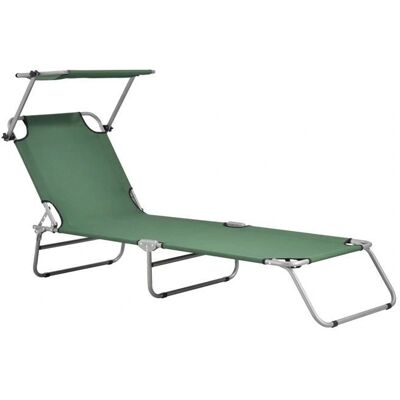 Helloshop26 - Silla de descanso con sombrilla - Acero, Poliéster, Verde oscuro, Plata Helloshop26 - Silla de descanso con sombrilla - Acero, Poliéster, Verde oscuro, Plata
