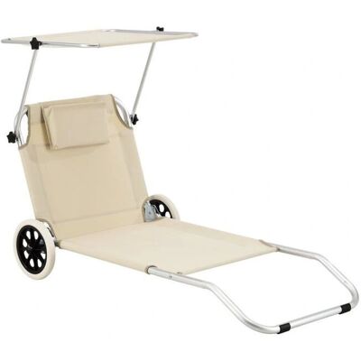 Helloshop26 - Tumbona con ruedas aluminio plata mate poliéster beige - Aluminium silver-matte - Beige polyester - Sunlounger Helloshop26 - Tumbona con ruedas aluminio plata mate poliéster beige - Aluminium silver-matte - Beige polyester - Sunlounger