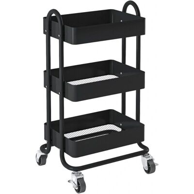 HELLOSHOP26 Modelo 03_0006800 - Carro de servicio con 3 cestas de acero, negro HELLOSHOP26 Modelo 03_0006800 - Carro de servicio con 3 cestas de acero, negro