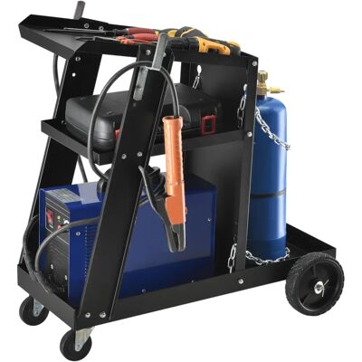 HelloShop26 - Carro de soldadura de 3 bandejas - Acero negro HelloShop26 - Carro de soldadura de 3 bandejas - Acero negro