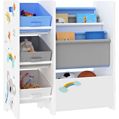 HelloShop26 - Estantería infantil 3 compartimentos - Blanco/Gris/Azul - Estantería de almacenamiento HelloShop26 - Estantería infantil 3 compartimentos - Blanco/Gris/Azul - Estantería de almacenamiento