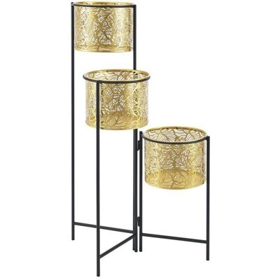 HELLOSHOP26 Soporte para plantas - 3 macetas - Negro y Latón - Soporte de plantas HELLOSHOP26 Soporte para plantas - 3 macetas - Negro y Latón - Soporte de plantas