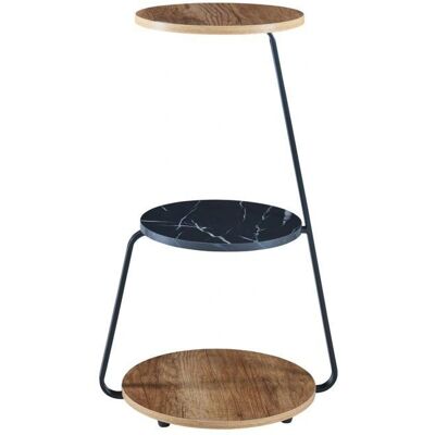 Helloshop26 - Mesa auxiliar 3 niveles 74 x 46 x 37 cm - Nogal - mármol negro - mesa auxiliar Helloshop26 - Mesa auxiliar 3 niveles 74 x 46 x 37 cm - Nogal - mármol negro - mesa auxiliar