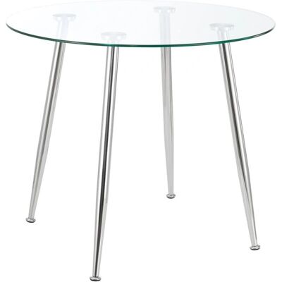 es.casa Table à manger ronde verre trempé pieds chromés 80 cm Table à manger - Publicité es.casa Table à manger ronde verre trempé pieds chromés 80 cm Table à manger - Publicité