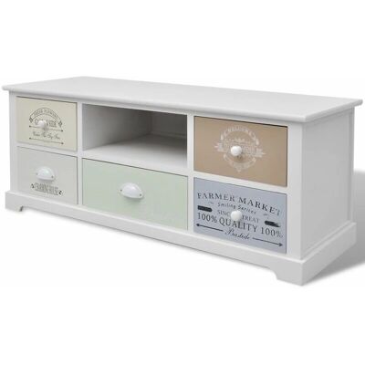 HELLOSHOP26 Mueble de TV Vintage Blanco de Madera con 5 Cajones - Muebles para TV HELLOSHOP26 Mueble de TV Vintage Blanco de Madera con 5 Cajones - Muebles para TV