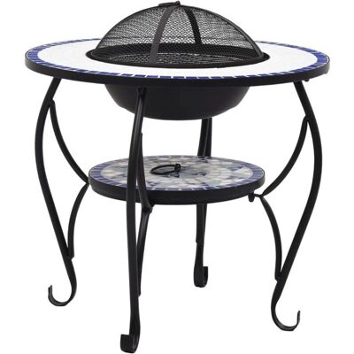 HELLOSHOP26 - Mesa de chimenea mosaico 68 cm cerámica azul y blanca - 68 cm - cerámica azul y blanca - Fogón HELLOSHOP26 - Mesa de chimenea mosaico 68 cm cerámica azul y blanca - 68 cm - cerámica azul y blanca - Fogón