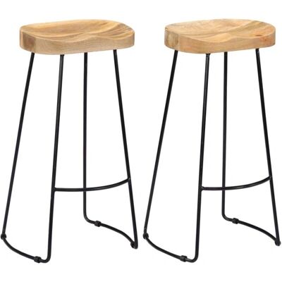 MOBIKASA - Juego de 2 Taburetes de Bar de Madera de Mango - Estilo Industrial - 45x40x78 cm MOBIKASA - Juego de 2 Taburetes de Bar de Madera de Mango - Estilo Industrial - 45x40x78 cm