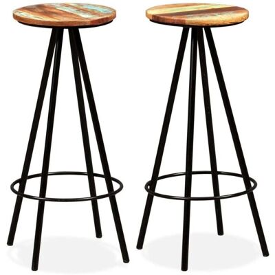 HelloShop26 Sgabelli da bar stile industriale in legno riciclato - Set di 2 HelloShop26 Sgabelli da bar stile industriale in legno riciclato - Set di 2