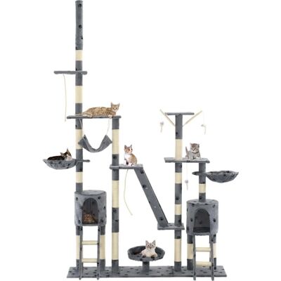 Helloshop26 - Albero per gatti, peluche, 250cm, grigio con impronte Helloshop26 - Albero per gatti, peluche, 250cm, grigio con impronte