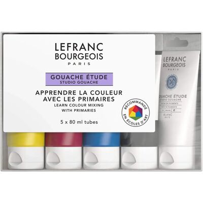 Lefranc Bourgeois Gouache Studie 80ml Set - Primärfarben & S&W Lefranc Bourgeois Gouache Studie 80ml Set - Primärfarben & S&W