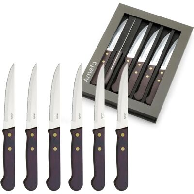 Arizona COFFRET 6 COUTEAUX STEAK - Ergonomique, Micro-dentée - Ustensiles - Publicité Arizona COFFRET 6 COUTEAUX STEAK - Ergonomique, Micro-dentée - Ustensiles - Publicité