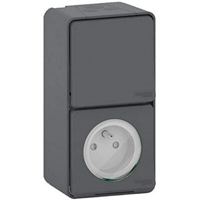 Schneider Electric Interruptor y Toma de Corriente - Gris, 2 Módulos, IP55 Schneider Electric Interruptor y Toma de Corriente - Gris, 2 Módulos, IP55