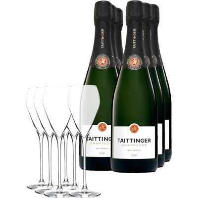 Taittinger Brut Réserve - Pacote de Champagne (x6) com Taças Taittinger Brut Réserve - Pacote de Champagne (x6) com Taças