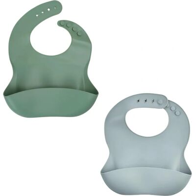 Silicon haklappar Set om 2 - Grön kaktus och grå - Mataccessoarer Silicon haklappar Set om 2 - Grön kaktus och grå - Mataccessoarer