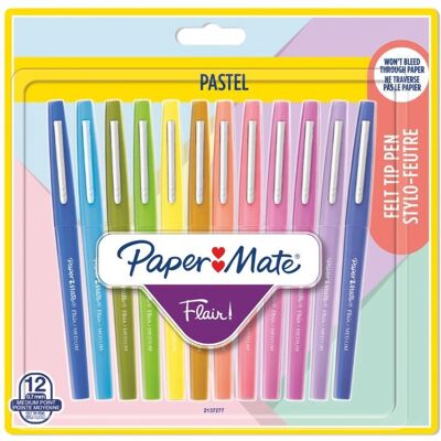 Papermate Flair Stylo en Feutre Couleurs Pastel - Pack de 12 - Publicité Papermate Flair Stylo en Feutre Couleurs Pastel - Pack de 12 - Publicité