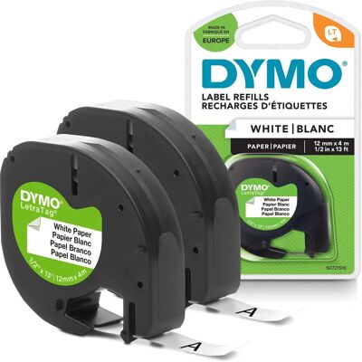 Étiquettes blanches Dymo LetraTag - Autoadhésives, 12 mm x 4 m, Impression noire - Publicité Étiquettes blanches Dymo LetraTag - Autoadhésives, 12 mm x 4 m, Impression noire - Publicité