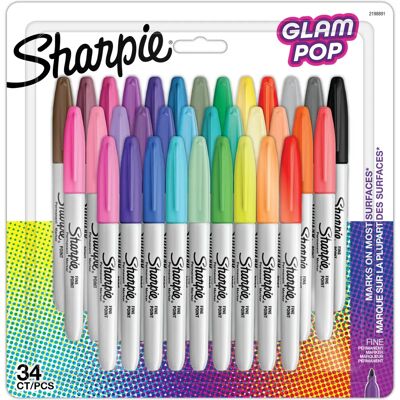 Marcatori Permanenti Sharpie Glam Pop - Colori Vivaci, Punta Fine, 34 pezzi Marcatori Permanenti Sharpie Glam Pop - Colori Vivaci, Punta Fine, 34 pezzi