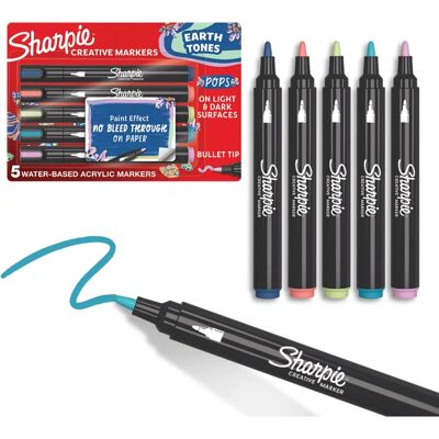 Sharpie - Creative Marker Acrylic Paint Pens - Earth Tones - Bullet Tip - Assorted Colours - 5 Count - Marker Sharpie - Creative Marker Acrylic Paint Pens - Earth Tones - Bullet Tip - Assorted Colours - 5 Count - Marker