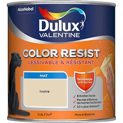 Dulux Valentine Color Resist - Ivoire - Murs & Boiseries - Mat - 0,5L - Peinture - Publicité Dulux Valentine Color Resist - Ivoire - Murs & Boiseries - Mat - 0,5L - Peinture - Publicité