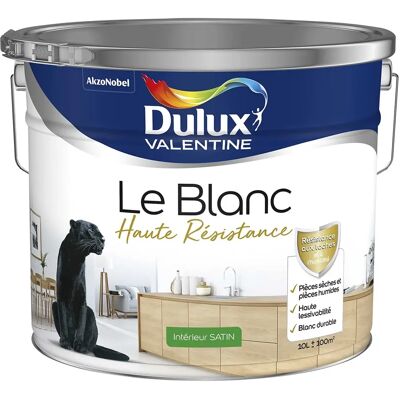 Peinture Blanche Haute Résistance Dulux Valentine - Toutes Pièces - Finition Satinée - 10L Peinture Blanche Haute Résistance Dulux Valentine - Toutes Pièces - Finition Satinée - 10L