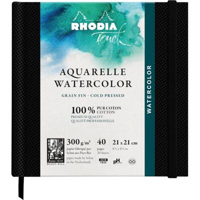 Rhodia Fontaine akvarellbok - Finkornig, 300g, 21x21cm Rhodia Fontaine akvarellbok - Finkornig, 300g, 21x21cm