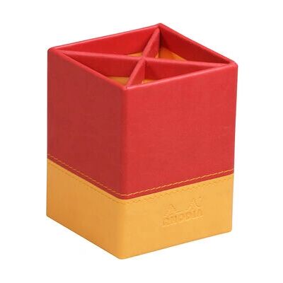 Support Crayon/Récepteur Rhodia - Simili Cuir Rouge, Jaune - Porte Crayons - Publicité Support Crayon/Récepteur Rhodia - Simili Cuir Rouge, Jaune - Porte Crayons - Publicité