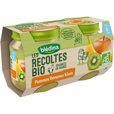 Blédina Les Récoltes Bio Pommes Bananes Kiwis - Purée Bio pour Bébé - 2 Pots - Publicité Blédina Les Récoltes Bio Pommes Bananes Kiwis - Purée Bio pour Bébé - 2 Pots - Publicité