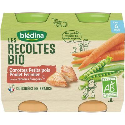Blédina Les Récoltes Bio Carottes Petits Pois Poulet - 2 x 200g - Publicité Blédina Les Récoltes Bio Carottes Petits Pois Poulet - 2 x 200g - Publicité