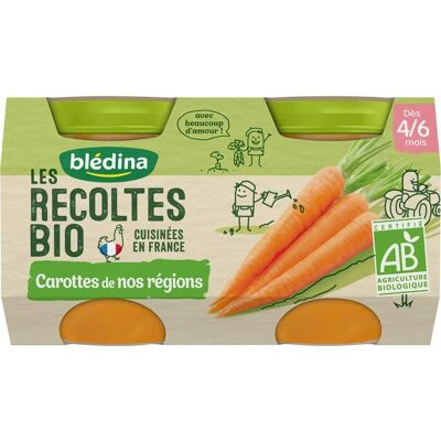 Blédina Les Récoltes Bio Carottes - Aliments pour bébé - 2 Pots - Publicité Blédina Les Récoltes Bio Carottes - Aliments pour bébé - 2 Pots - Publicité