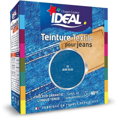 Teinture pour tissus Ideal Bleu N°25 - Coton, Lin, Soie - Taille Maxi - Kit de Teinture - Publicité Teinture pour tissus Ideal Bleu N°25 - Coton, Lin, Soie - Taille Maxi - Kit de Teinture - Publicité