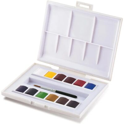 Sennelier La Petite Aquarelle - Zestaw 12 półpasek + pędzel Sennelier La Petite Aquarelle - Zestaw 12 półpasek + pędzel