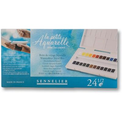 Aquarelas La Petite Aquarelle Sennelier - Conjunto de 24 meia-folhas + Pincel Aquarelas La Petite Aquarelle Sennelier - Conjunto de 24 meia-folhas + Pincel