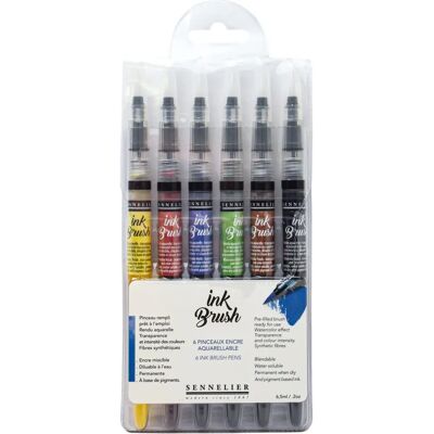 Ensemble de 6 pinceaux à encre aquarelle Sennelier - Publicité Ensemble de 6 pinceaux à encre aquarelle Sennelier - Publicité