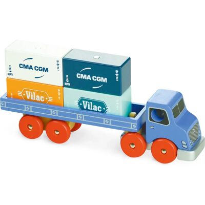 Vilac Blauwe Houten Container Truck - 23,5cm - Verbetert Motoriek Vilac Blauwe Houten Container Truck - 23,5cm - Verbetert Motoriek