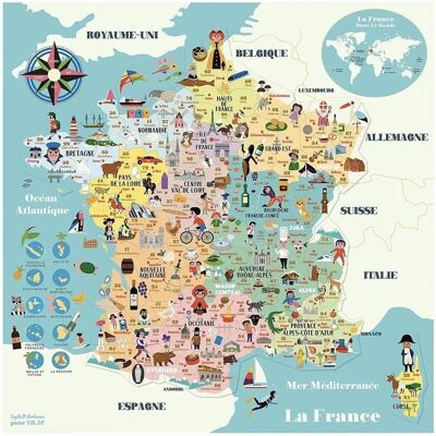 Mapa magnética educativa de Francia de Vilac - Puzzle de madera con 92 imanes - A partir de 5 años Mapa magnética educativa de Francia de Vilac - Puzzle de madera con 92 imanes - A partir de 5 años
