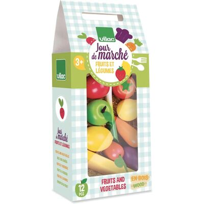 Set de Frutas y Verduras de Madera - Día de Mercado - 12 Piezas Set de Frutas y Verduras de Madera - Día de Mercado - 12 Piezas
