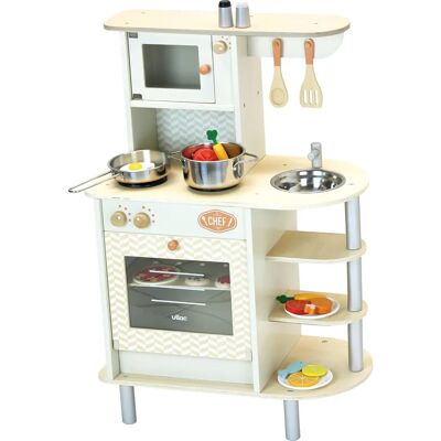 VILAC White Children's Wooden Kitchen with 20 Accessories - Kids Play Stove VILAC White Children's Wooden Kitchen with 20 Accessories - Kids Play Stove