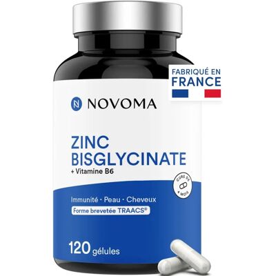 Novoma Zinc Bisglycinate - Vitamine B6 - Immunité & Peau - 120 Gélules - Publicité Novoma Zinc Bisglycinate - Vitamine B6 - Immunité & Peau - 120 Gélules - Publicité