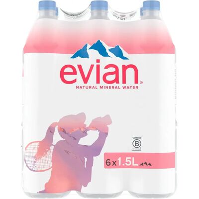 Evian Eau Plate - Lot de 6 Bouteilles - 1,5L - Eau Minérale - Publicité Evian Eau Plate - Lot de 6 Bouteilles - 1,5L - Eau Minérale - Publicité