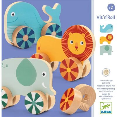 Djeco Vis'n'roll - Drewniane figurki zwierząt do układania i toczenia - Edukacyjna zabawka Djeco Vis'n'roll - Drewniane figurki zwierząt do układania i toczenia - Edukacyjna zabawka